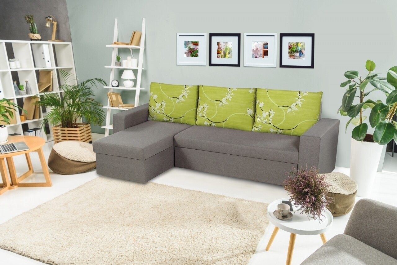 Coltar extensibil reversibil Oslo Grey Jasmine Flower cu lada de depozitare, 247x148x78 cm - imagine 6
